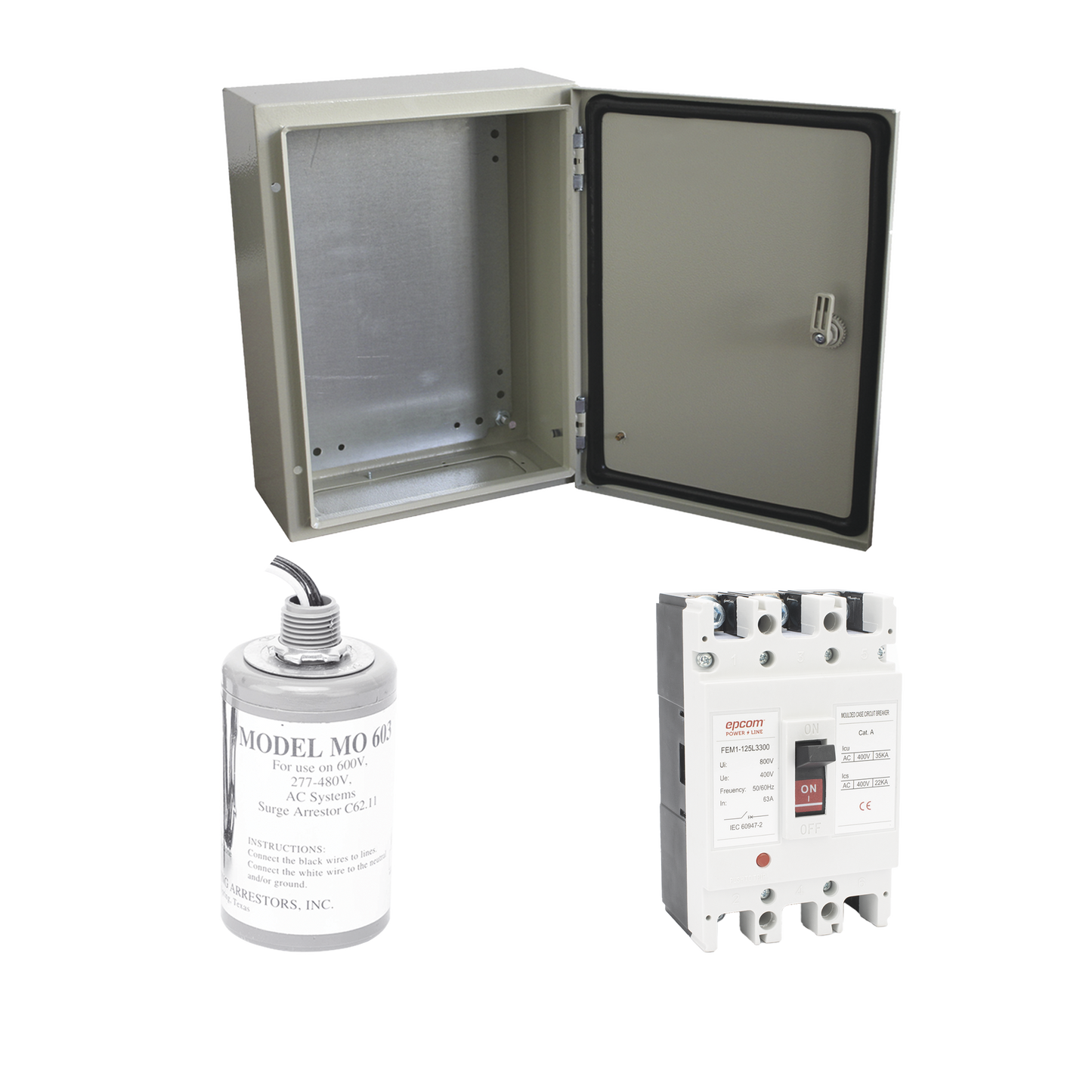 PL063ACA|Kit de Centro de Carga Trifasico Para Corriente Alterna, Breaker de hasta 690 Vc de 63 A con Supresor de Descargas Atmosféricas.