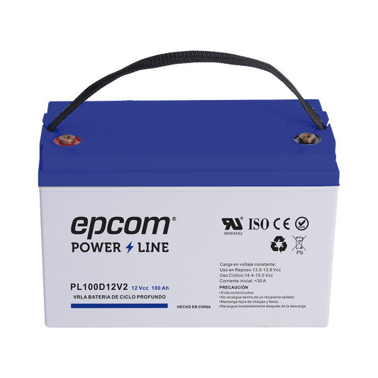 PL100D12V2|Batería 12 Vcc / 100 Ah / UL / Tecnología AGM-VRLA / CICLO PROFUNDO / Para uso en aplicaciones fotovoltaicas y de emergencia  / Terminales T4
