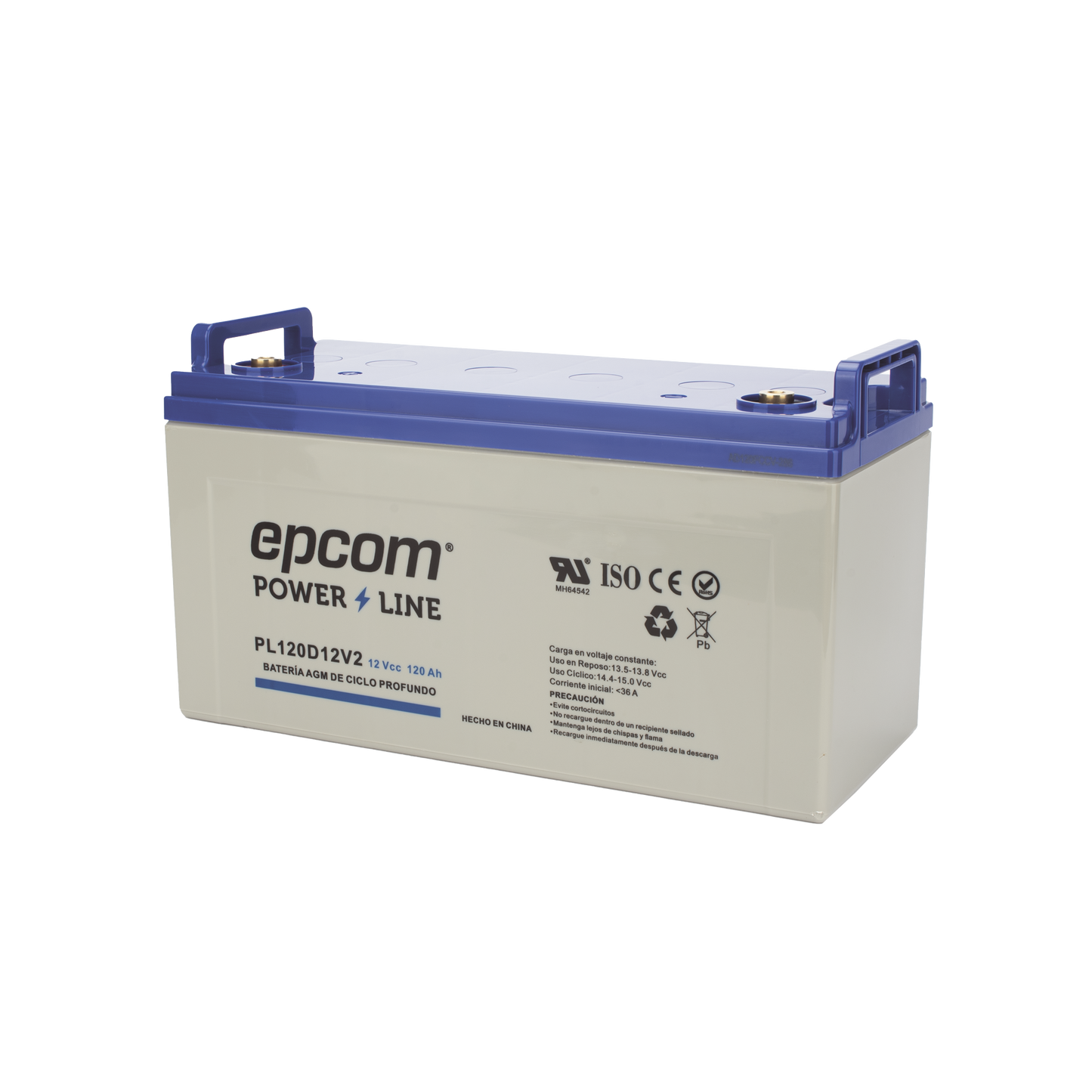 PL120D12V2|Batería 12 Vcc / 120 Ah / UL / Tecnología AGM-VRLA / CICLO PROFUNDO / Para uso en aplicaciones fotovoltaicas y de emergencia  / Terminales T4