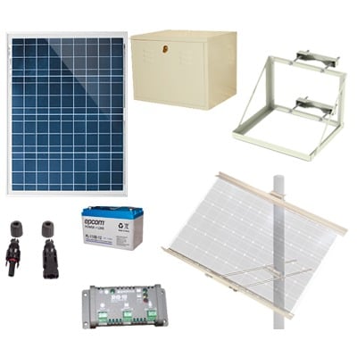 PL12K|Kit Solar de 12 Vcc para alimentar energizador de cerca electrificada. Instalación de panel en poste.