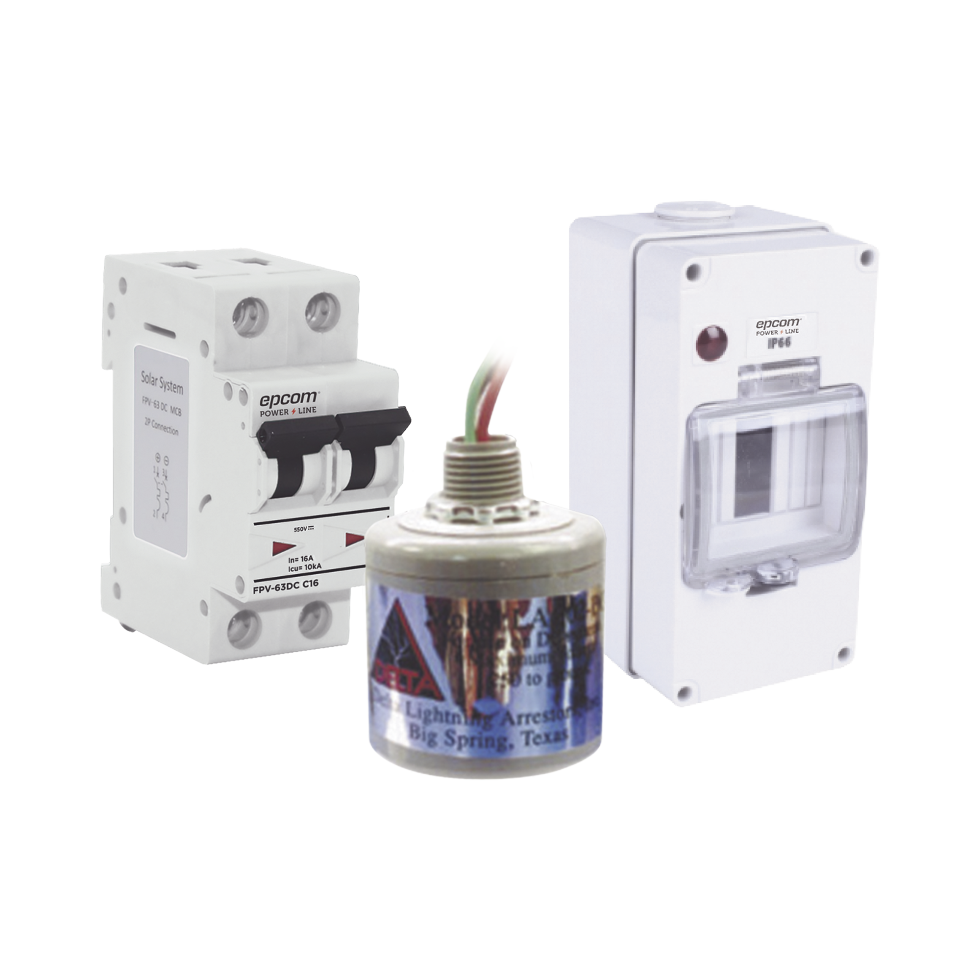 PL16ACD|Kit de Centro de Carga Para Corriente Directa, Breaker de hasta  800 Vcc de 16 A con Supresor de Descargas Atmosf?®ricas.