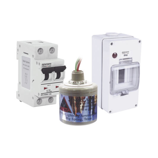 PL16ACD|Kit de Centro de Carga Para Corriente Directa, Breaker de hasta  800 Vcc de 16 A con Supresor de Descargas Atmosf?®ricas.