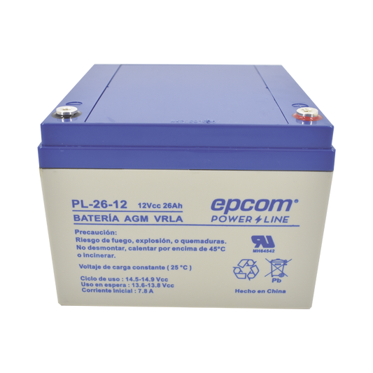 PL-26-12|Batería de respaldo / 12 V, 26 Ah / UL / Tecnología AGM-VRLA / Para uso en equipo electrónico Alarmas de intrusión / Incendio/ Control de acceso / Video Vigilancia / Terminales de tornillo M5 ( HEX ).