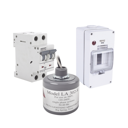 PL40ACA|Kit de Centro de Carga Para Corriente Alterna, Breaker de hasta  400 Vca de 40 A con Supresor de Picos Transitorios.