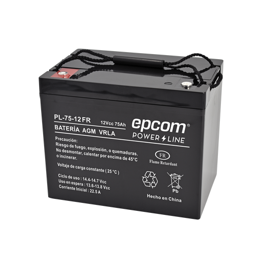 PL7512-FR|Batería 12 Vcc / 75 Ah /  UL / Tecnología AGM-VRLA / Retardante a la flama/ Uso en: Aplicaciones fotovoltaicas / Terminales tipo M6  / Cargador recomendado CHR-250.