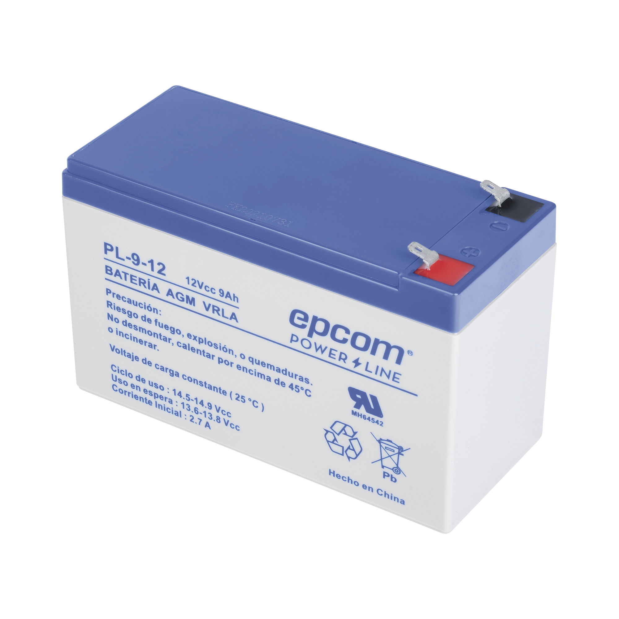 PL912|Bater?¡a 12 Vcc / 9 Ah / UL / Tecnolog?¡a AGM-VRLA / Para uso en equipo electr??nico Alarmas de intrusi??n / Incendio/ Control de acceso / Video Vigilancia / Terminales F1 / Cargador recomendado CHR-80.