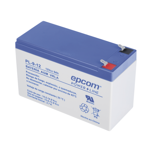 PL912|Bater?¡a 12 Vcc / 9 Ah / UL / Tecnolog?¡a AGM-VRLA / Para uso en equipo electr??nico Alarmas de intrusi??n / Incendio/ Control de acceso / Video Vigilancia / Terminales F1 / Cargador recomendado CHR-80.