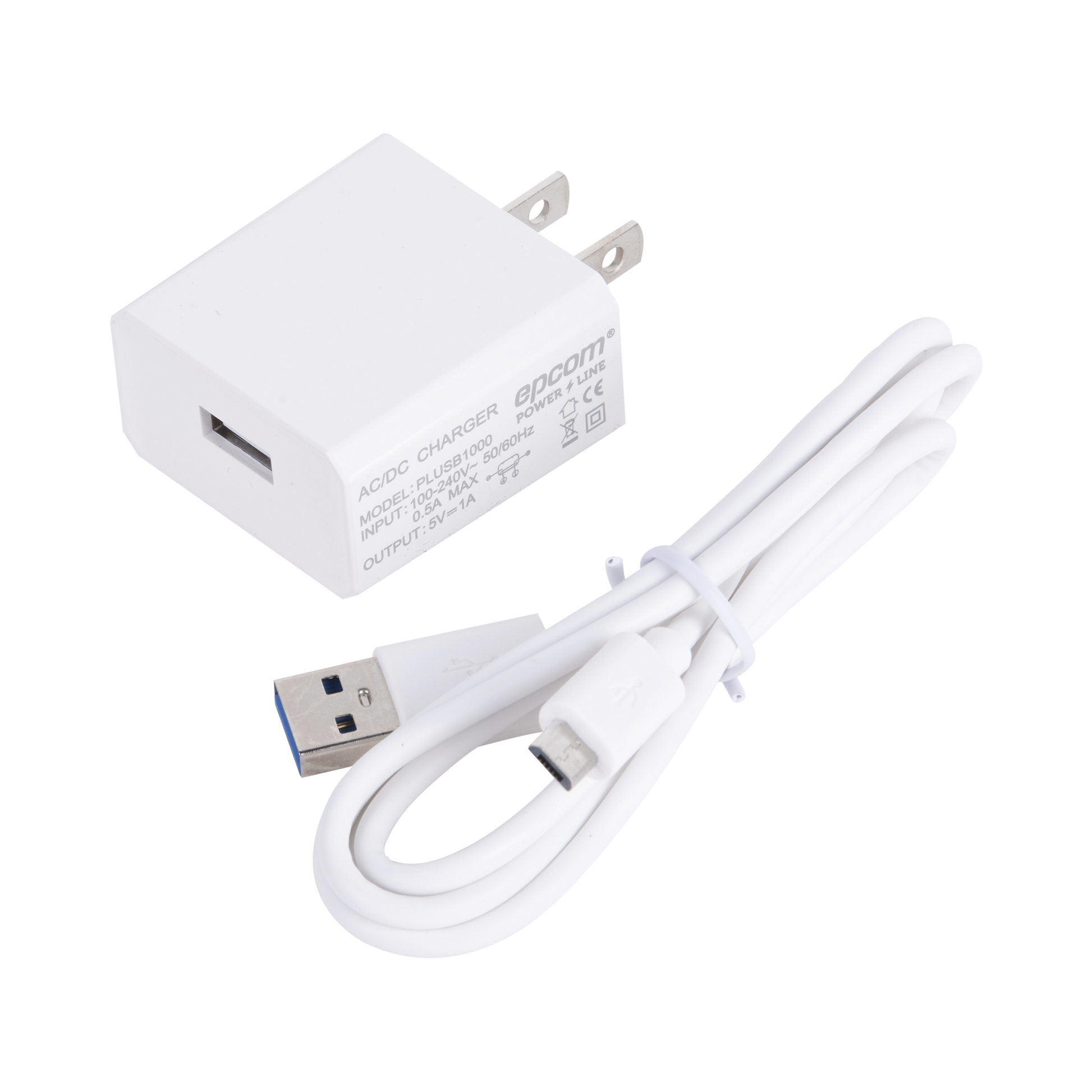 PLUSB1000V|Cargador Micro-USB Profesional de 1 Puerto / 5 VCC / 1 Amper Para Smartphones y Tablets / Voltaje de Entrada de 100-240 VCA