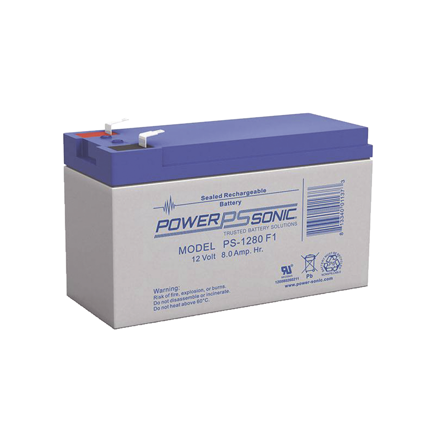 PS-1280-F1|Batería 12V, 8AH, Para Respaldo, Tecnologías AGM/VRLA, 5 Años Vida Útil, Terminales F1, Reconocida UL
