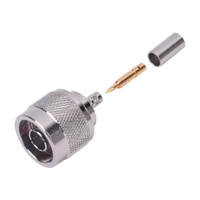 RFN-1005-2N|Conector N Macho de Anillo Plegable para Cables Coaxiales LP-142, LP-195, RG-58/U, RG-142/U, LMR-195, Níquel/ Oro/ Teflón.â€‹