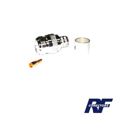 RFN-1028-SI|Conector N Hembra de Anillo Plegable para Cables 9913, 8214, LMR-400, RG8/U-SYS, RFLASH-1113, Plata/ Oro/ Teflón.