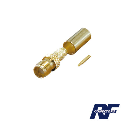 RP-3050-1C|Conector SMA hembra inverso de anillo plegable para cable RG-58/U, Oro/ Oro Teflón.