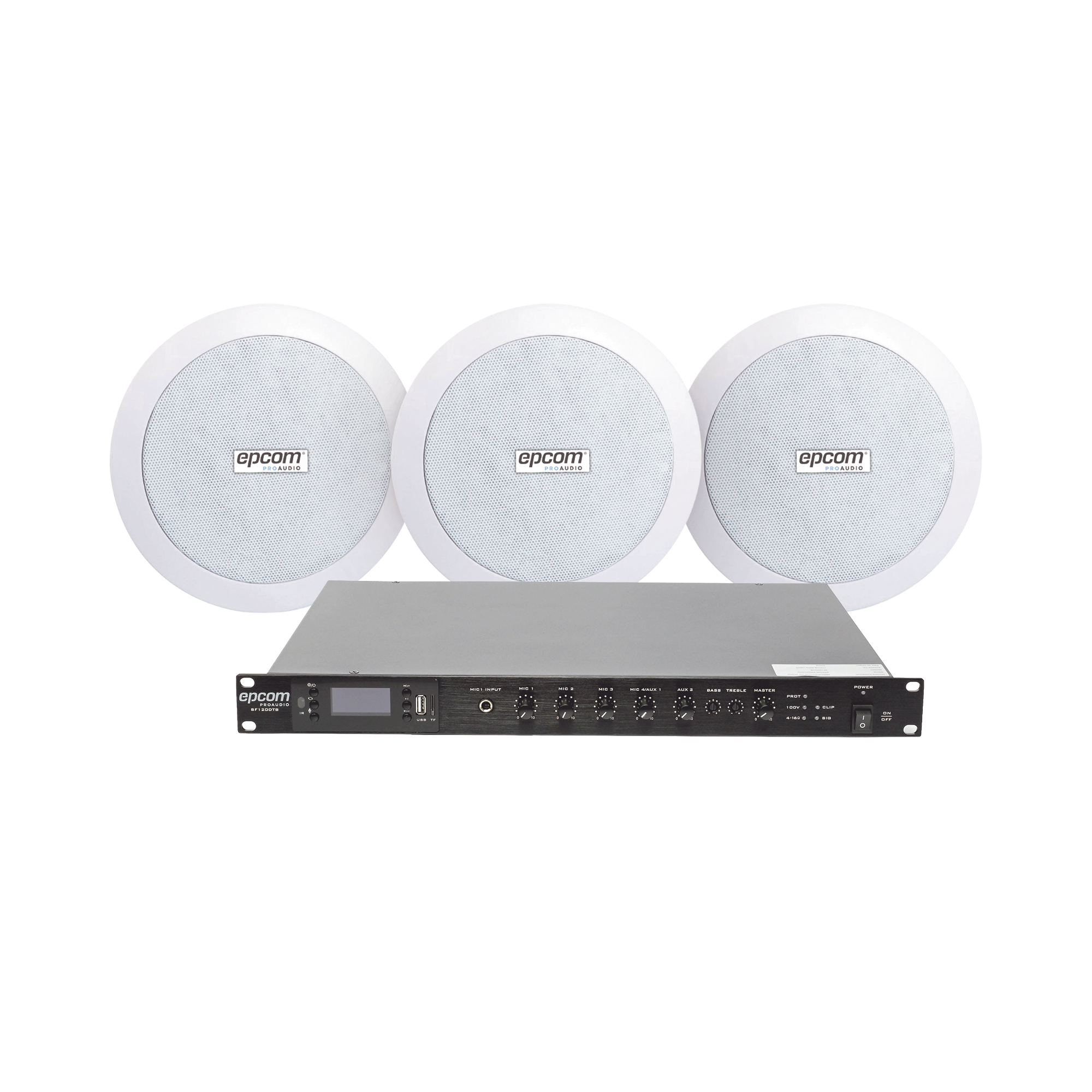 SF120DTB/3CS|KIT de Amplificador de 120W para Rack SF120DTB | 3 Altavoces de Plaf??n de 5.5in SF-206P | 3.75 - 30W | Sistema 70/100V
