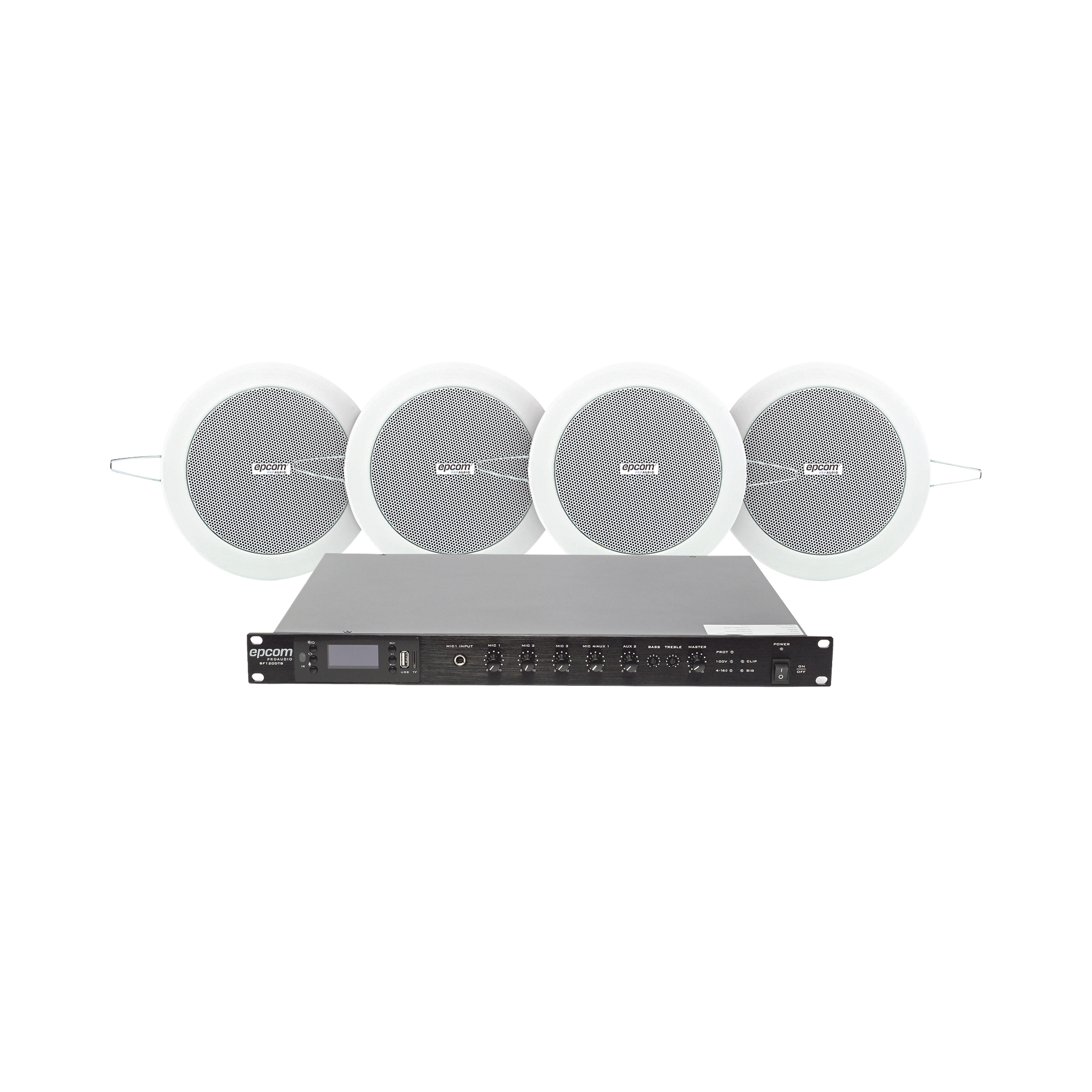 SF120DTB/4CS|KIT de Amplificador de 120W para Escritorio | 4 Altavoces de Plaf??n de 4in | 3 - 6W | Sistema 70/100V