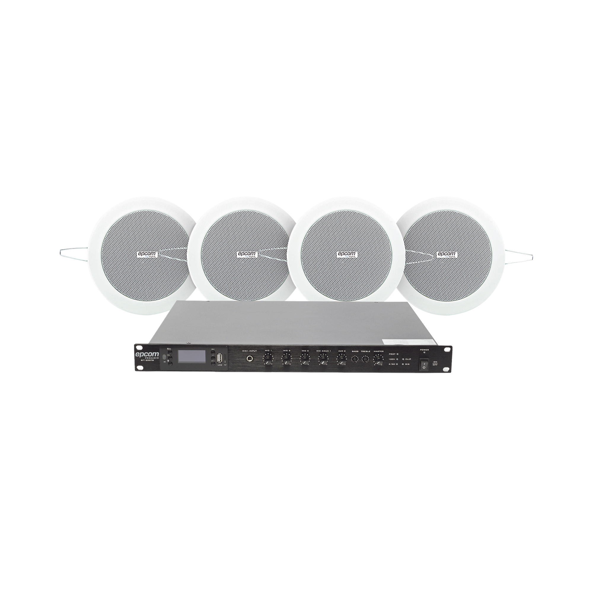 SF120DTB/4CS|KIT de Amplificador de 120W para Escritorio | 4 Altavoces de Plaf??n de 4in | 3 - 6W | Sistema 70/100V