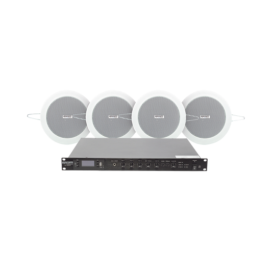 SF120DTB/4CS|KIT de Amplificador de 120W para Escritorio | 4 Altavoces de Plaf??n de 4in | 3 - 6W | Sistema 70/100V