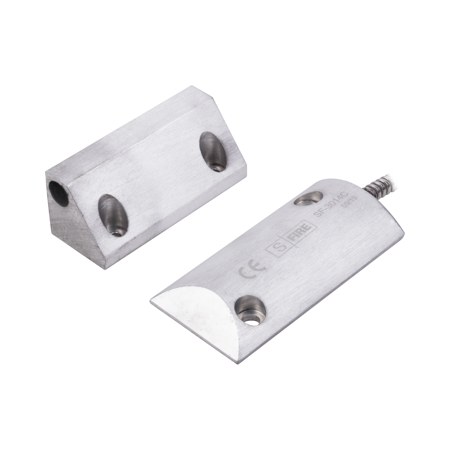 SF-3014-C|Contacto Magnético para Piso, Salida Dual NC/NA, GAP 65mm, Cubierta de Aluminio con 55cm de Cable Blindado