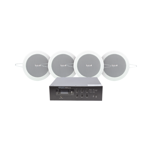 SFB120/4CS|KIT de Amplificador de 120W para Escritorio | 4 Altavoces de Plaf??n de 4in | 3 - 6W | Sistema 70/100V