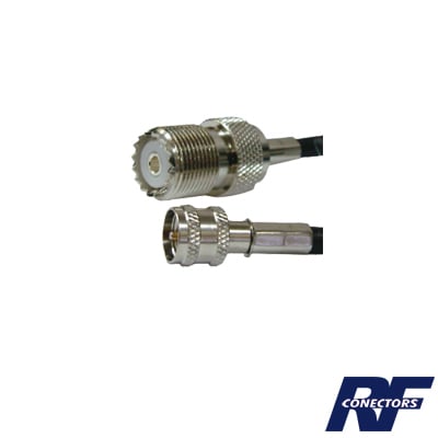 SKN-9557|Jumper Adaptador de Conector Mini UHF Macho a UHF Hembra (SO-239), Níquel/ Oro y Plata/ Delrin.