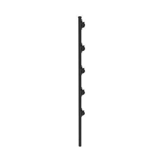 SYS-POST-3B|Poste con 5 Aisladores de PASO  para Cerca Electrificada. Tubo Galvanizado de 1.2m, cal. 18 de 1" Diam. + Pintura Negra Aplicación en Polvo.