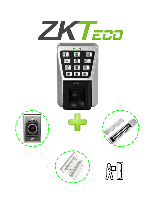 ZKTECO MA500PAK - Control de Acceso Profesional de Huella / Tarjeta y Password para Exterior con IP65 /  Incluye Contrachapa Magn?®tica LM2805 de 200Kg / Soporte de Fijaci??n ZL / Bot??n de Salida No Touch