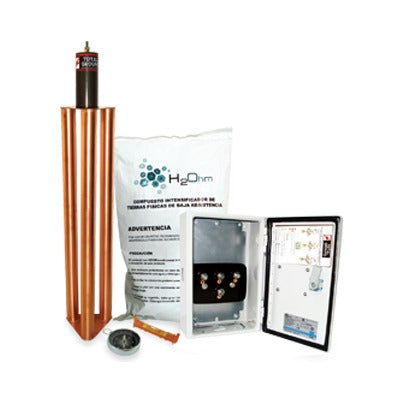 TG-100K|Kit de puesta a tierra de 100 Amperes con Electrodo, Filtro, Acoplador y Compuesto H2Ohm.