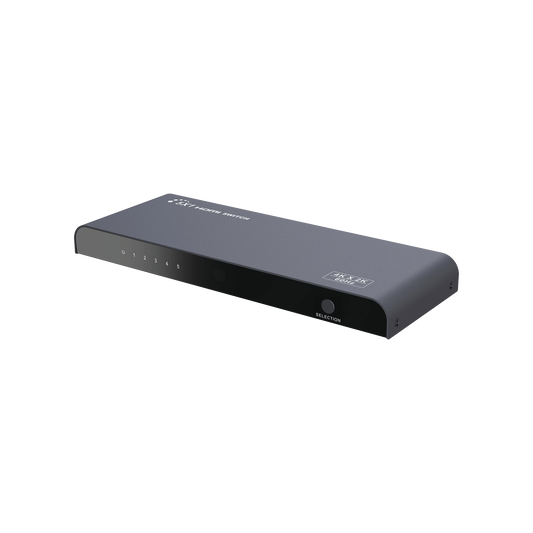TT501V2.0|Switch Conmutador HDMI de 5 entradas a 1 salida / 4K @ 60Hz / HDMI 2.0 / HDCP 2.0 / HDMI 3D / Soporta audio est?índar, DSD (Direct Stream Digital) y HD (HBR) / Diferentes modos de conmutaci??n, Manual, Control Remoto y RS232.
