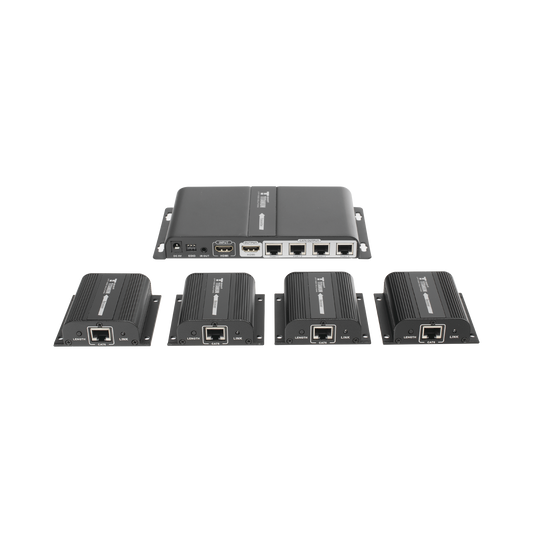 TT714PRO|Kit Divisor y Extensor HDMI (Extender Splitter)  / Divide 1 Fuente HDMI a 4 Pantallas / Extiende la se??al HDMI hasta 40 m / Resoluci??n 1080P @ 60 Hz / Cat 6/6a/7 / Cero Latencia / Salida Loop en el Tx / IR / Alimente solo el Tx (PoC).