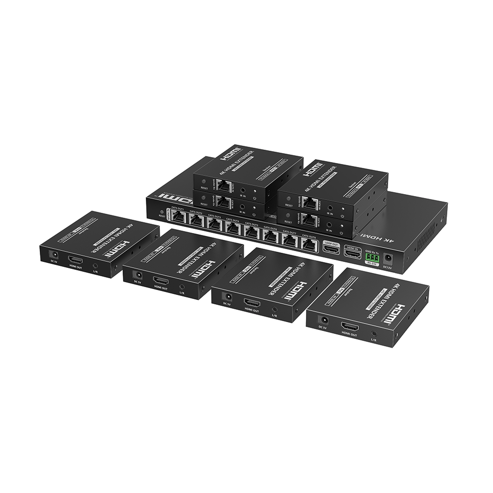 TT-828N|Kit Divisor y Extensor HDMI / Divide 1 Fuente HDMI a 8 Pantallas / Extiende la se??al HDMI hasta 70 m / Resoluci??n 4K @ 60 Hz/ Cat 6/6a/7 / IPCOLOR / CERO LATENCIA / Uso 24/7 / Puerto S/PDIF / EDID / RS232 / Salida Loop / Alimente solo el Tx
