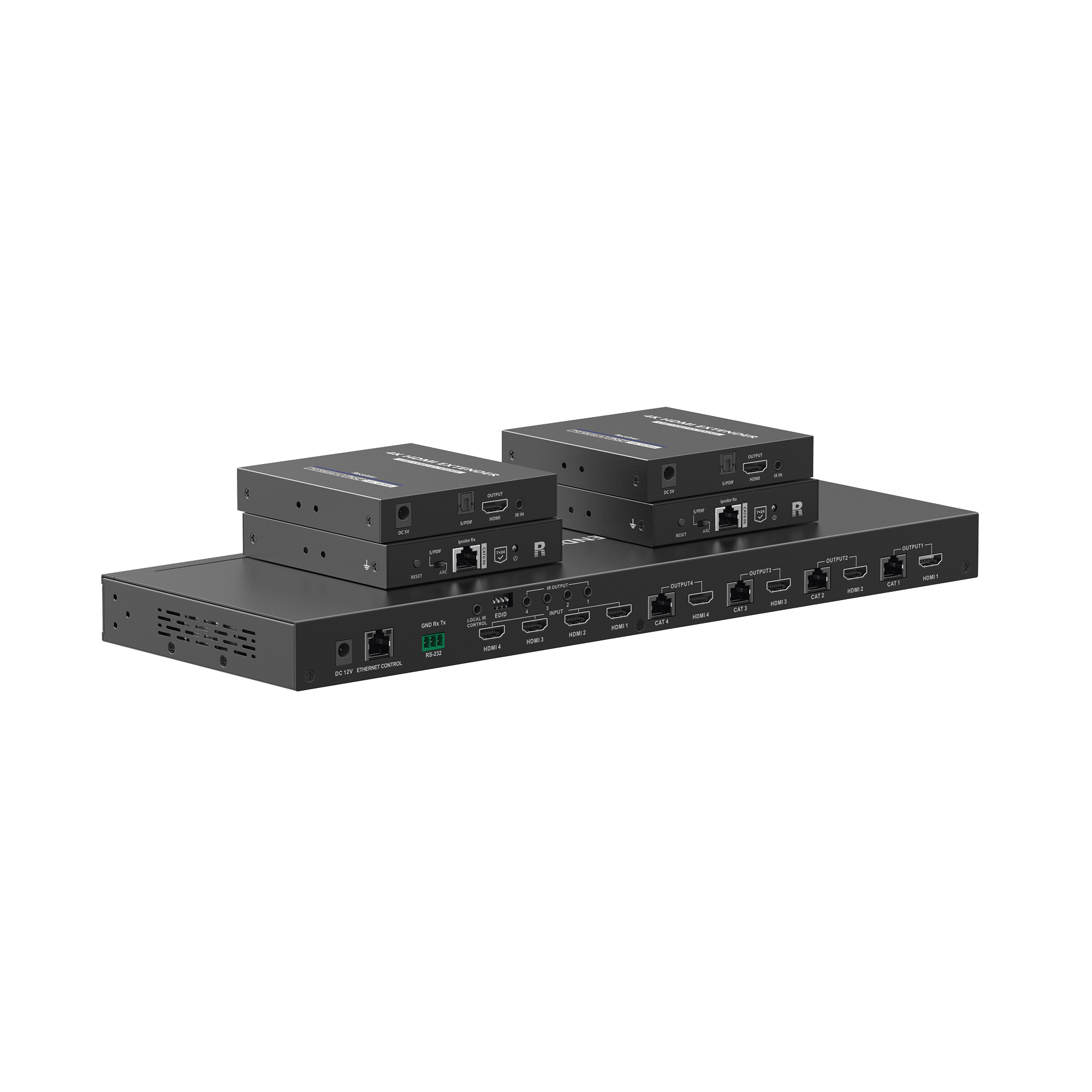 TT844|MATRICIAL Y EXTENSOR DE VIDEO HDMI 4 x 4 / 4 Entradas HDMI / 4 Salidas HDMI Loop / 4 Salidas RJ45 para Extender la señal 40 metros por salida  /4K / Conmutación por RS232, Control Remoto o Ethernet.