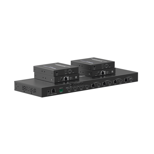 TT844|MATRICIAL Y EXTENSOR DE VIDEO HDMI 4 x 4 / 4 Entradas HDMI / 4 Salidas HDMI Loop / 4 Salidas RJ45 para Extender la señal 40 metros por salida  /4K / Conmutación por RS232, Control Remoto o Ethernet.