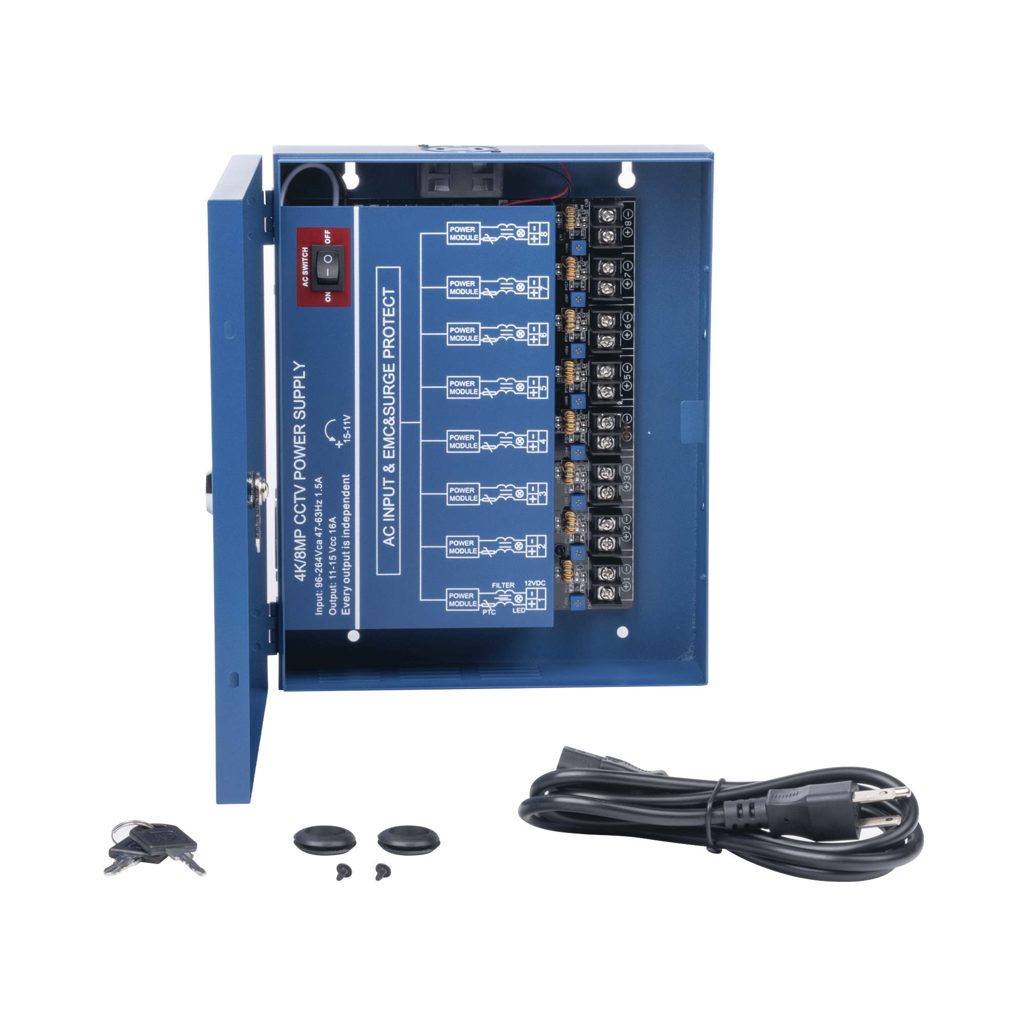 XP8-DC-16-4KV|Fuente de Poder Profesional HEAVY DUTY @ 16 Amperes / 8 Canales / Hasta 2A por Salida / Ajuste independiente de 11 a 15 Vcc por Salida / Protecci??n Contra Sobrecargas / Filtro de Ruido Especial para C?ímaras 4K. - ISTEN