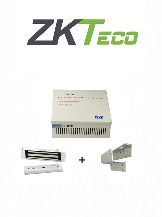 ZKTECO LM120YPAK - Paquete de contrachapa magn?®tica de 120 kg o 264 lb, incluye soporte para instalaci??n en ZL y Gabinete de energ?¡a con salida de 12 VDC, soporta bater?¡a de respaldo