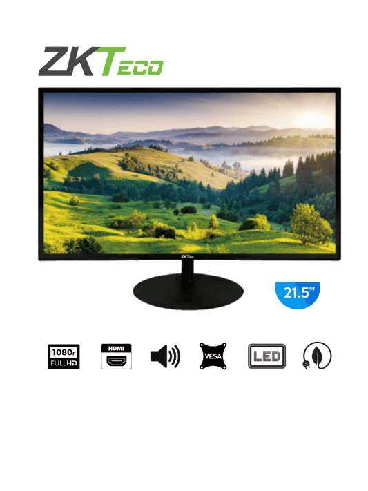 ZKTECO ZD222K - Monitor LED Full HD de 21.5 pulgadas / Resoluci??n 1920 x 1080 / 1 Entrada de video HDMI y 1 VGA / Altavoces Incorporados / ?üngulo de Visi??n Horizontal 170?? /  Soporte VESA / Ahorro de Energ?¡a / 24/7 / Incluye Cable HDMI