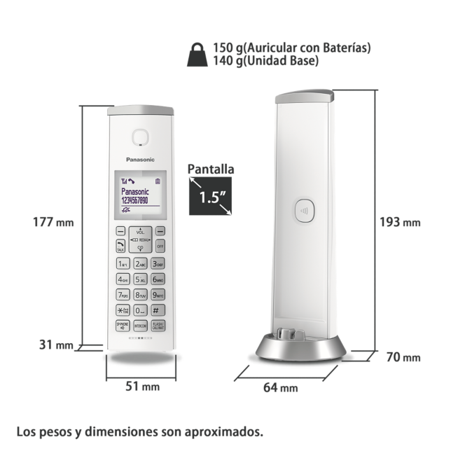 KX-TGK210MEW|Tel. inalámbrico Con Id De Llamadas, Modo Eco, Directorio Telefónico, Intercom, Altavoz Color Blanco