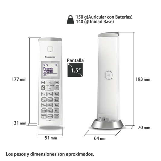 KX-TGK210MEW|Tel. inalámbrico Con Id De Llamadas, Modo Eco, Directorio Telefónico, Intercom, Altavoz Color Blanco