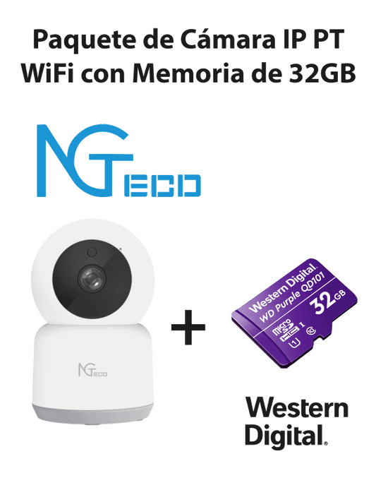 NGTECO NGC2401PAK - Paquete de C?ímara NGC2401 IP PT WiFi 1080P con Memoria de 32GB Micro SDHC/ Linea Purple/ Clase 10 U1