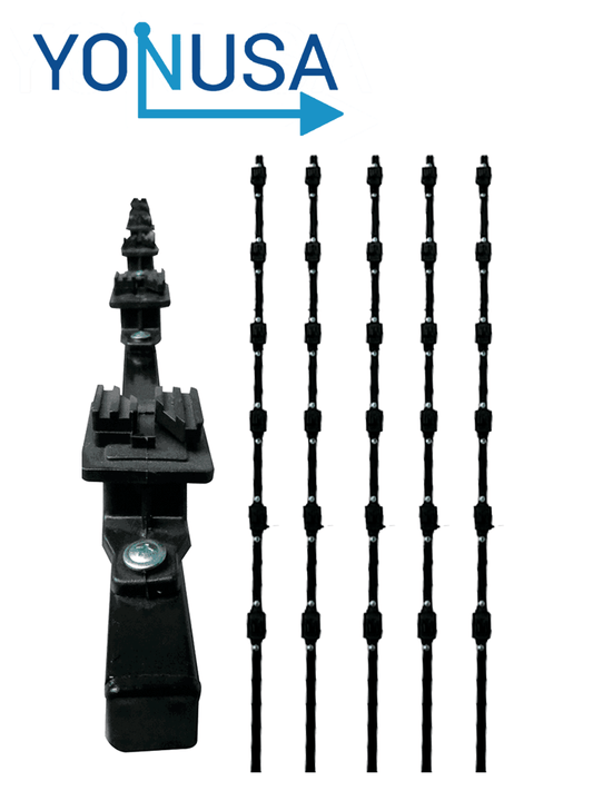 YONUSA K156L - Kit de 5 postes de perfil 3/4 en color negro de 1.2 mts de largo, con 6 aisladores de paso para 6 l?¡neas con 15 cm de separaci??n/ Listo para instalaci??n en campo